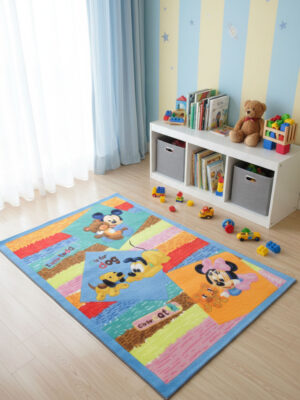 Дитячий синій килим 100x150 акриловий Dog and cat у дитячому інтер'єрі