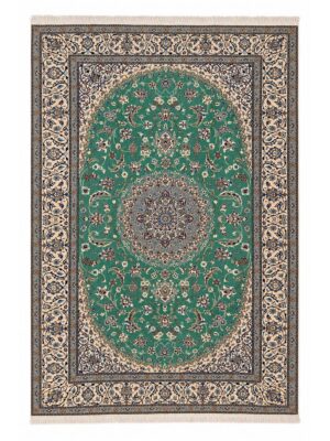Persian green and beige Nain rug 200×300 cm on a white background