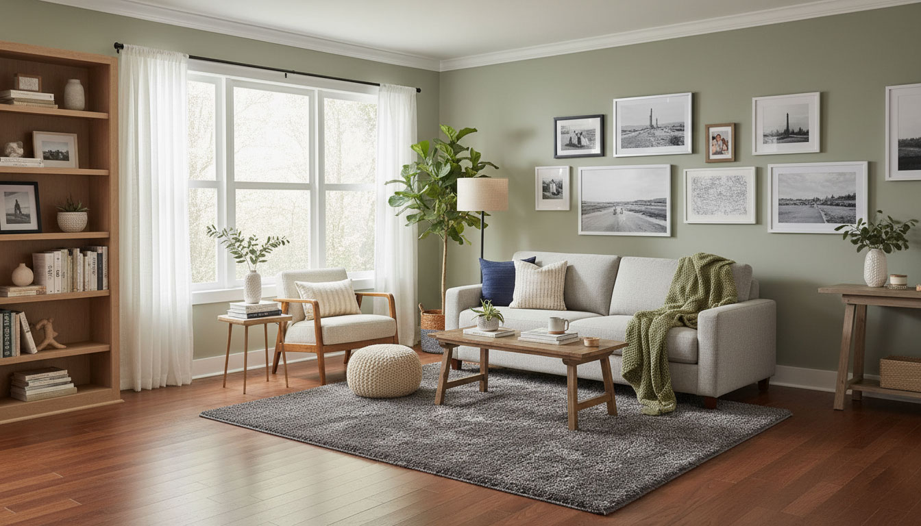 Серый ковер uni grey размером 200x300 в современной гостиной