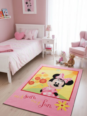 Дитячий рожево-жовтий килим 100x150 акриловий Sun Fun у дитячому дівчачому інтер'єрі