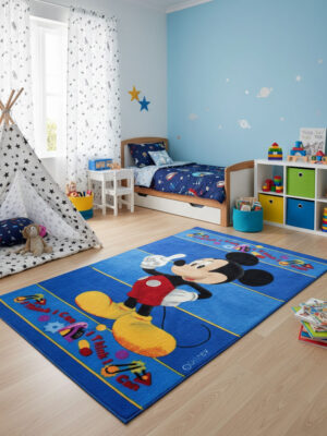 Children's blue acrylic rug Think can 100x150, 140x200 in blue children's interiors